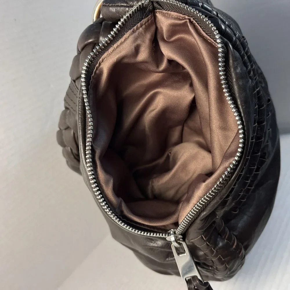 Fenn Wright Manson Dark Brown Braided Leather Shoulder Bag Hobo Handbag‎